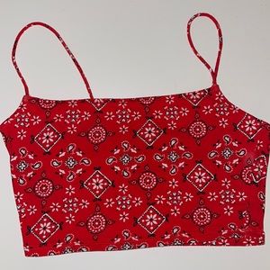 Small Red Floral Crop Tank